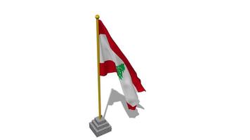 Líbano bandera comienzo volador en el viento con polo base, 3d representación, luma mate selección video