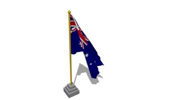 Australia bandera comienzo volador en el viento con polo base, 3d representación, luma mate selección video