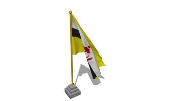 Brunei Flag Start Flying in The Wind with Pole Base, 3D Rendering, Luma Matte Selection video