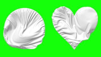 White Color Flag in Heart and Round Shape Waving Seamless Looping, Looped Waving Slow Motion Flag, Chroma Key, 3D Rendering video