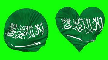 saudi arabien flagga i hjärta och runda form vinka sömlös looping, looped vinka långsam rörelse flagga, krom nyckel, 3d tolkning video
