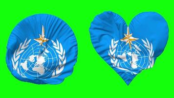 World Meteorological Organization, WMO Flag in Heart and Round Shape Waving Seamless Looping, Looped Waving Slow Motion Flag, Chroma Key, 3D Rendering video