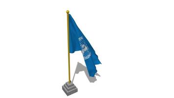 uni nations, ONU drapeau début en volant dans le vent avec pôle base, 3d le rendu, luma mat sélection video