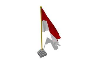 Indonesia bandera comienzo volador en el viento con polo base, 3d representación, luma mate selección video