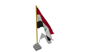 Irak bandera comienzo volador en el viento con polo base, 3d representación, luma mate selección video