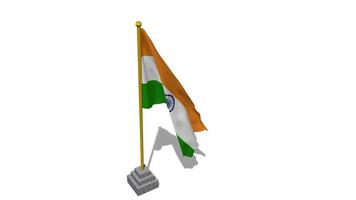 India Flag Start Flying in The Wind with Pole Base, 3D Rendering, Luma Matte Selection video