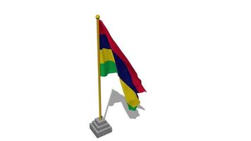 Mauritania Flag Start Flying in The Wind with Pole Base, 3D Rendering, Luma Matte Selection video