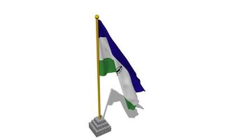 Lesotho Flag Start Flying in The Wind with Pole Base, 3D Rendering, Luma Matte Selection video