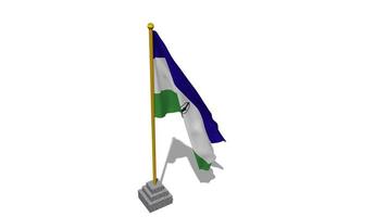 Lesotho Flagge Start fliegend im das Wind mit Pole Base, 3d Wiedergabe, Luma matt Auswahl video