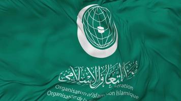 organisation de islamique la coopération drapeau sans couture boucle arrière-plan, en boucle bosse texture tissu agitant lent mouvement, 3d le rendu video