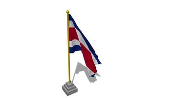 Costa Rica Flag Start Flying in The Wind with Pole Base, 3D Rendering, Luma Matte Selection video