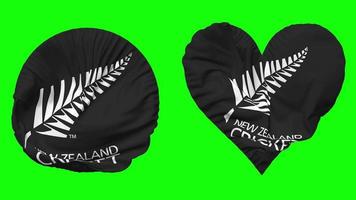 New Zealand Cricket, NZC Flag in Heart and Round Shape Waving Seamless Looping, Looped Waving Slow Motion Flag, Chroma Key, 3D Rendering video