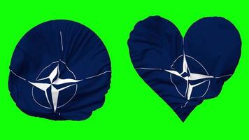 Nord atlantique traité organisation, nato drapeau dans cœur et rond forme agitant sans couture en boucle, en boucle agitant lent mouvement drapeau, chrominance clé, 3d le rendu video