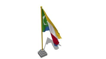 Comoros Flag Start Flying in The Wind with Pole Base, 3D Rendering, Luma Matte Selection video