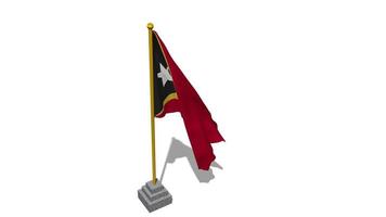 East Timor Flag Start Flying in The Wind with Pole Base, 3D Rendering, Luma Matte Selection video