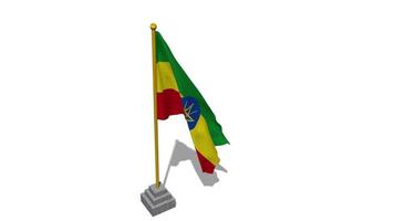 Ethiopia Flag Start Flying in The Wind with Pole Base, 3D Rendering, Luma Matte Selection video