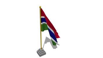 Gambia Flag Start Flying in The Wind with Pole Base, 3D Rendering, Luma Matte Selection video