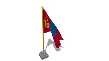 Mongolia Flag Start Flying in The Wind with Pole Base, 3D Rendering, Luma Matte Selection video