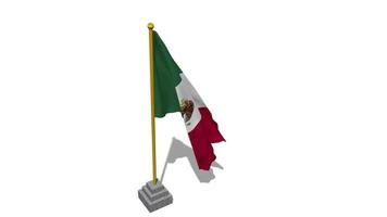 mexico bandera comienzo volador en el viento con polo base, 3d representación, luma mate selección video