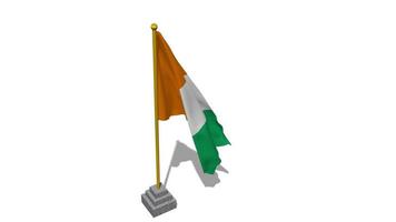 Ivory Coast Flag Start Flying in The Wind with Pole Base, 3D Rendering, Luma Matte Selection video