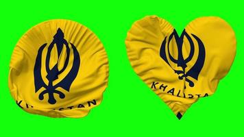 Khalistan Flag in Heart and Round Shape Waving Seamless Looping, Looped Waving Slow Motion Flag, Chroma Key, 3D Rendering video