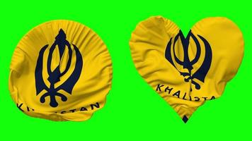 Khalistan Flag in Heart and Round Shape Waving Seamless Looping, Looped Waving Slow Motion Flag, Chroma Key, 3D Rendering video