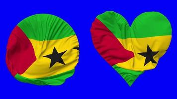 Sao Tome and Principe Flag in Heart and Round Shape Waving Seamless Looping, Looped Waving Slow Motion Flag, Chroma Key, 3D Rendering video