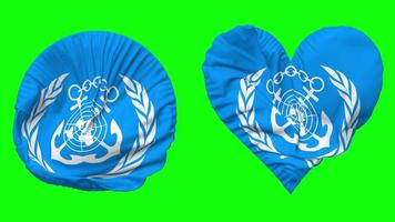 international maritime organisation, imo drapeau dans cœur et rond forme agitant sans couture en boucle, en boucle agitant lent mouvement drapeau, chrominance clé, 3d le rendu video