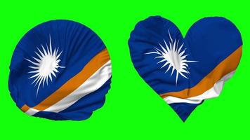 Marshall Islands Flag in Heart and Round Shape Waving Seamless Looping, Looped Waving Slow Motion Flag, Chroma Key, 3D Rendering video