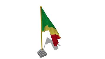 Congo Flag Start Flying in The Wind with Pole Base, 3D Rendering, Luma Matte Selection video