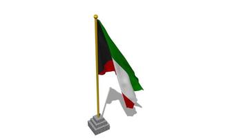 Kuwait Flag Start Flying in The Wind with Pole Base, 3D Rendering, Luma Matte Selection video