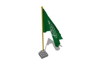 saudi arabien flagga Start flygande i de vind med Pol bas, 3d tolkning, luma matt urval video