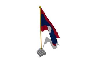 Laos bandera comienzo volador en el viento con polo base, 3d representación, luma mate selección video