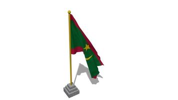 Mauritania bandera comienzo volador en el viento con polo base, 3d representación, luma mate selección video