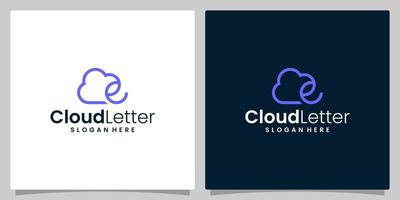 Cloud vector logo design with initial letter e. cloud computing template. creative. global internet. upload. data transfer. download website. technology icon. network symbol.