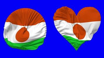 Niger Flag in Heart and Round Shape Waving Seamless Looping, Looped Waving Slow Motion Flag, Chroma Key, 3D Rendering video