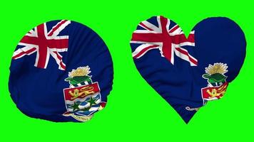 Cayman Islands Flag in Heart and Round Shape Waving Seamless Looping, Looped Waving Slow Motion Flag, Chroma Key, 3D Rendering video