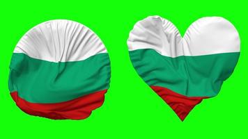 Bulgaria Flag in Heart and Round Shape Waving Seamless Looping, Looped Waving Slow Motion Flag, Chroma Key, 3D Rendering video