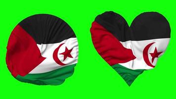 sahrawi Arabisch democratisch republiek vlag in hart en ronde vorm golvend naadloos lus, lusvormige golvend langzaam beweging vlag, chroma sleutel, 3d renderen video