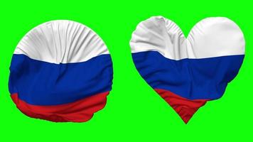 Russia Flag in Heart and Round Shape Waving Seamless Looping, Looped Waving Slow Motion Flag, Chroma Key, 3D Rendering video