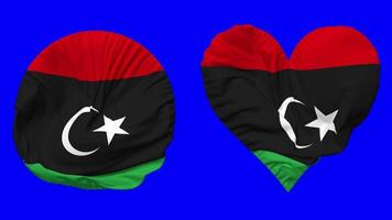 Libia bandera en corazón y redondo forma ondulación sin costura bucle, serpenteado ondulación lento movimiento bandera, croma llave, 3d representación video