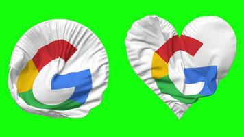 google bandera en corazón y redondo forma ondulación sin costura bucle, serpenteado ondulación lento movimiento bandera, croma llave, 3d representación video