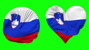 Slovenia Flag in Heart and Round Shape Waving Seamless Looping, Looped Waving Slow Motion Flag, Chroma Key, 3D Rendering video