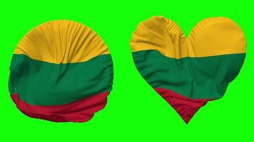 Lithuania Flag in Heart and Round Shape Waving Seamless Looping, Looped Waving Slow Motion Flag, Chroma Key, 3D Rendering video