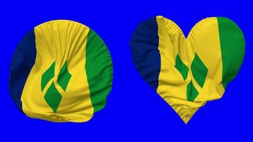 Saint Vincent et le grenadines drapeau dans cœur et rond forme agitant sans couture en boucle, en boucle agitant lent mouvement drapeau, chrominance clé, 3d le rendu video