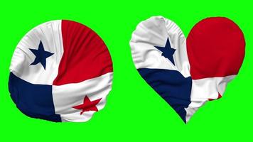 Panama Flag in Heart and Round Shape Waving Seamless Looping, Looped Waving Slow Motion Flag, Chroma Key, 3D Rendering video