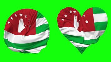 Abkhazia Flag in Heart and Round Shape Waving Seamless Looping, Looped Waving Slow Motion Flag, Chroma Key, 3D Rendering video