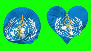 World Health Organization, WHO Flag in Heart and Round Shape Waving Seamless Looping, Looped Waving Slow Motion Flag, Chroma Key, 3D Rendering video