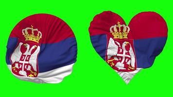 serbia bandera en corazón y redondo forma ondulación sin costura bucle, serpenteado ondulación lento movimiento bandera, croma llave, 3d representación video