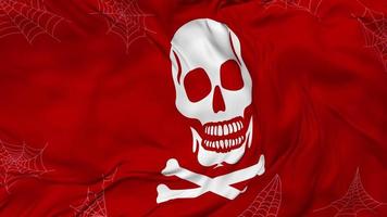 Skulls Danger Sign Flag Seamless Looping Background, Looped Bump Texture Cloth Waving Slow Motion, 3D Rendering video